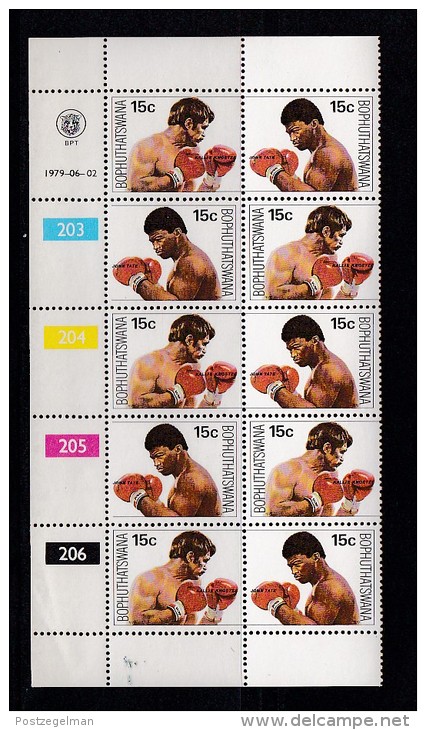 BOPHUTHATSWANA, 1979, MNH Controls Strips Of 5, World Titel Fight Boxing, M 41-42 - Bophuthatswana