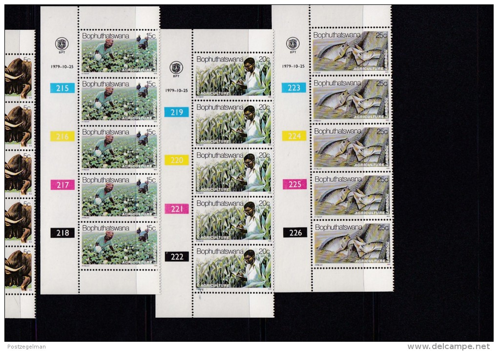 BOPHUTHATSWANA, 1979, MNH Controls Strips Of 5, Agriculture, M 51-54 - Bophuthatswana