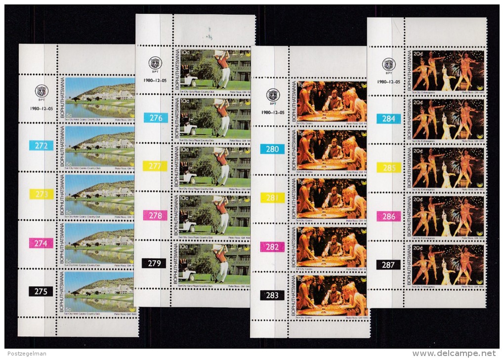 BOPHUTHATSWANA, 1980, MNH Controls Strips Of 5, Tourism, M 64-67 - Bophuthatswana