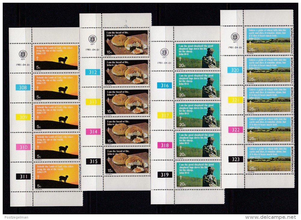 BOPHUTHATSWANA, 1981, MNH Controls Strips Of 5, Easter, M 72-75 - Bophuthatswana