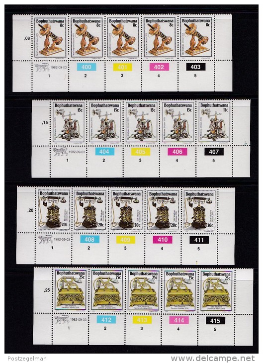 BOPHUTHATSWANA, 1982, MNH Controls Strips Of 5, Telephones, M 92-95 - Bophuthatswana