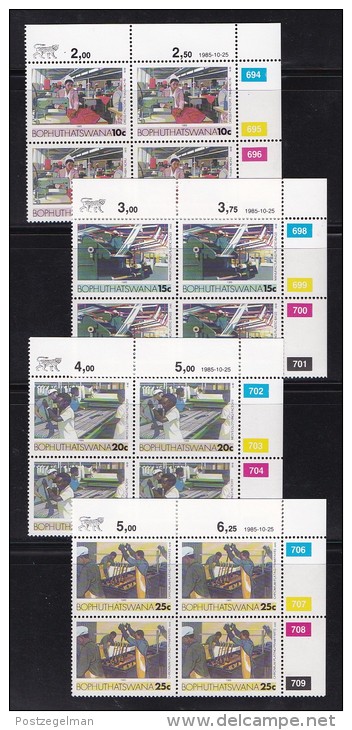 BOPHUTHATSWANA, 1985, MNH Controls Block Of 4, Definitives Industry, M 148-164 - Bophuthatswana