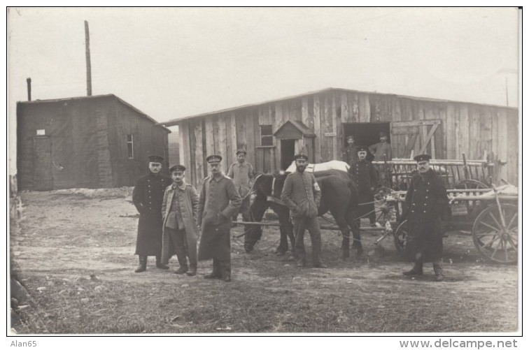 Wystitten Lithuania (Russia) WWI Military Scene, Soldiers On Farm(?), C1910s Vintage Real Photo Postcard - War 1914-18