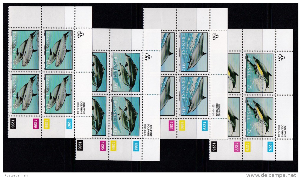 TRANSKEI, 1991, MNH Controls Block Of 4, Dolphins,   M 267-270 - Transkei