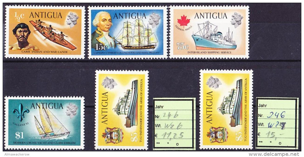 2015-0427 Antigua Lot Ship Definitives, 5$ Value With Wmk 6 And 7, MNH ** - 1960-1981 Autonomie Interne