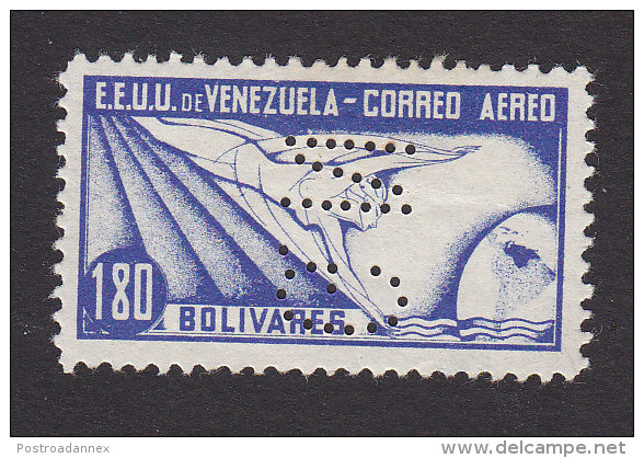 Venezuela, Scott #, Mint Hinged, Airmail Stamp Punched GN For Use As Officials, Issued 1937 - Venezuela