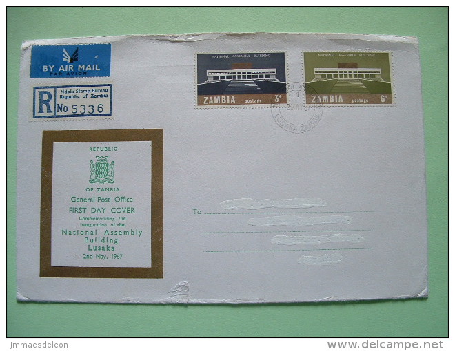 Zambia 1967 Registered FDC Cover (adress Painted In White) - National Assembly Building - Zambie (1965-...)