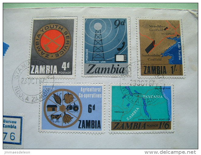 Zambia 1967 Registered FDC Cover To Ireland - National Development - Train Radio Phone Television Map Coal Mining Road - Zambie (1965-...)