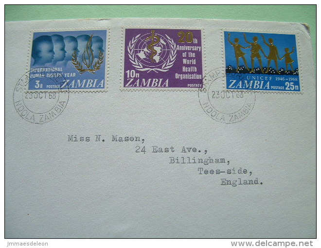 Zambia 1968 FDC Cover To England - Human Rights - UNICEF WHO Children - Zambia (1965-...)