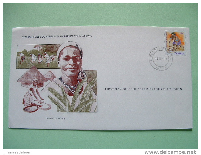 Zambia 1981 FDC Cover - Woman Stone Grinding Millet - Nude Woman - Zambie (1965-...)