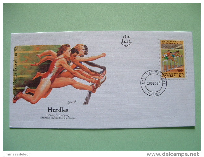 Zambia 1992 FDC Cover - Olympic Games Barcelona - Women Running Hurdles - Zambia (1965-...)