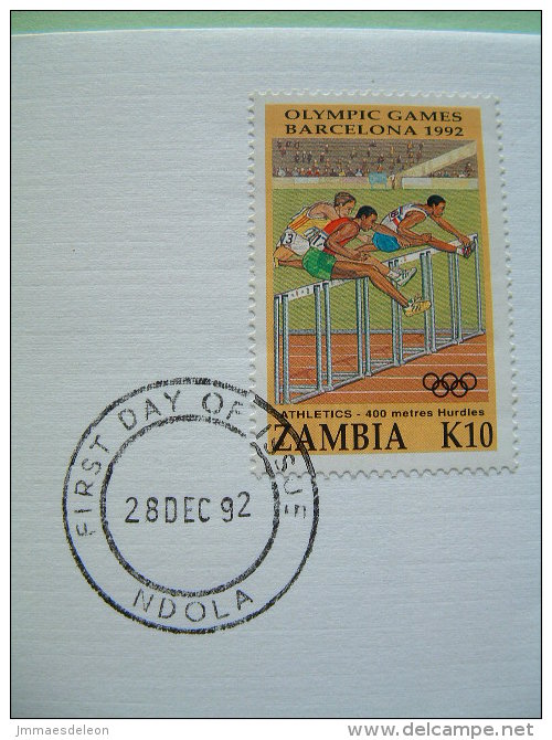 Zambia 1992 FDC Cover - Olympic Games Barcelona - Women Running Hurdles - Zambie (1965-...)
