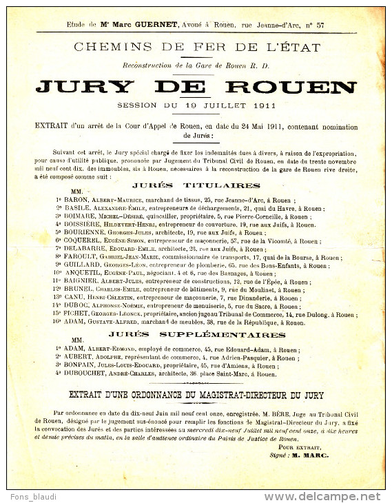 1913 - Avis Des Chemins De Fer De L'état Sur La Composition Du Jury Pour La Recoonstruction De La Gare De Rouen - FRANCO - Railway