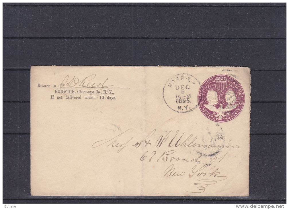Etats Unis - Entier Postal De 1895 - Oblitération Norwich - Expédié Vers New York - ...-1900