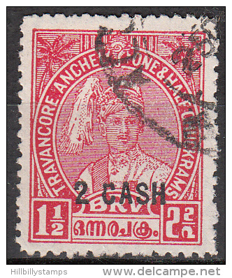 India-travencore   Scott No.  45    Used     Year  1943 - Travancore