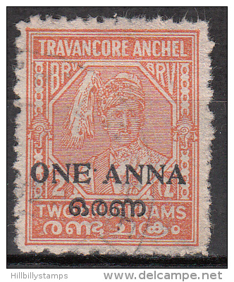 India-travencore-cochin    Scott No.  04   Used     Year  1949 - Travancore