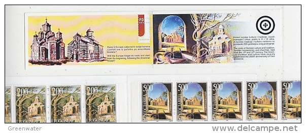 Yugoslavia 1999 Serbian Monasteries Booklet With 2 Strips Of 5v ** Mnh (24229) - Postzegelboekjes