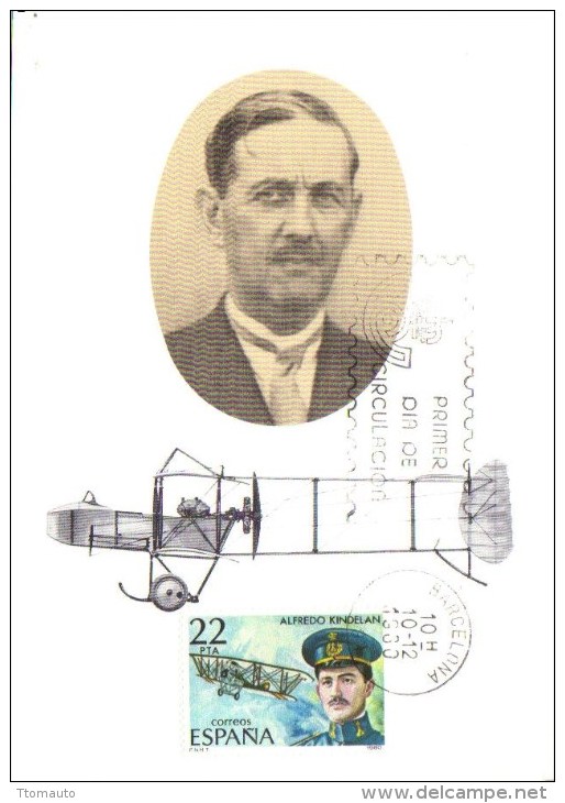 Espagne  -  Pionier D´Aviation  -  Alfredo Kindelan   -  Carte 1er  Maximum  -  FDC - Airplanes