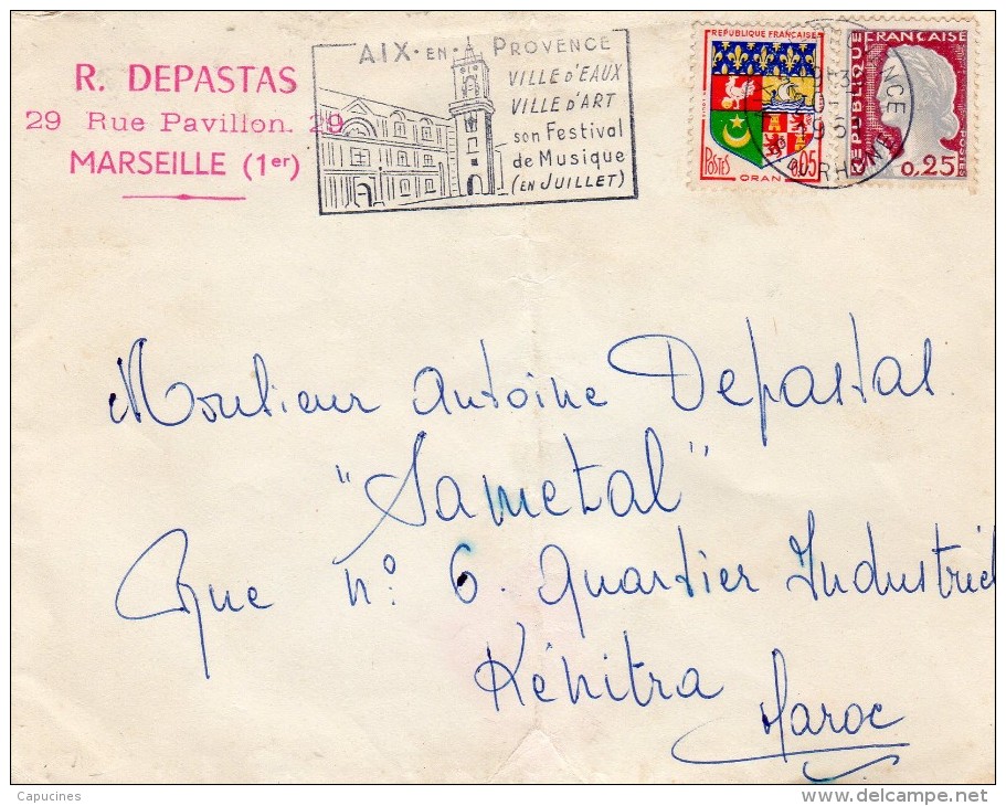MARIANNE DE DECARIS 1960 -0,25F: Affranchissement LSI Pour Le Maroc (0,25F Decaris+0,05F Blason) Tarif Du 1/1/60 - 1960 Maríanne De Decaris