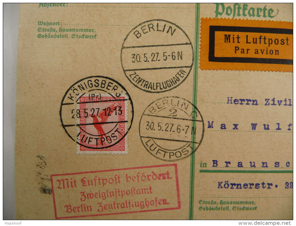 Pc Germany Deutschland Airmail Luftpost Berlin Flughafen Königsberg 1927 - Andere & Zonder Classificatie