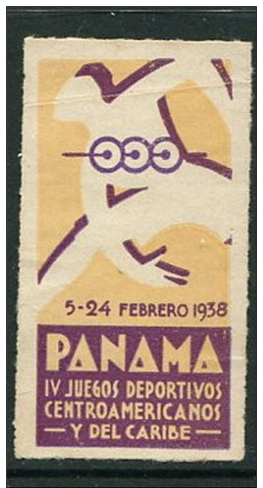 1938 Panama IV Juegos Deportivos Centroamerica Nos Y Del Caribe Poster Stamp Vignette Label No Gum 1 1/4 X 2 1/4" - Cinderellas