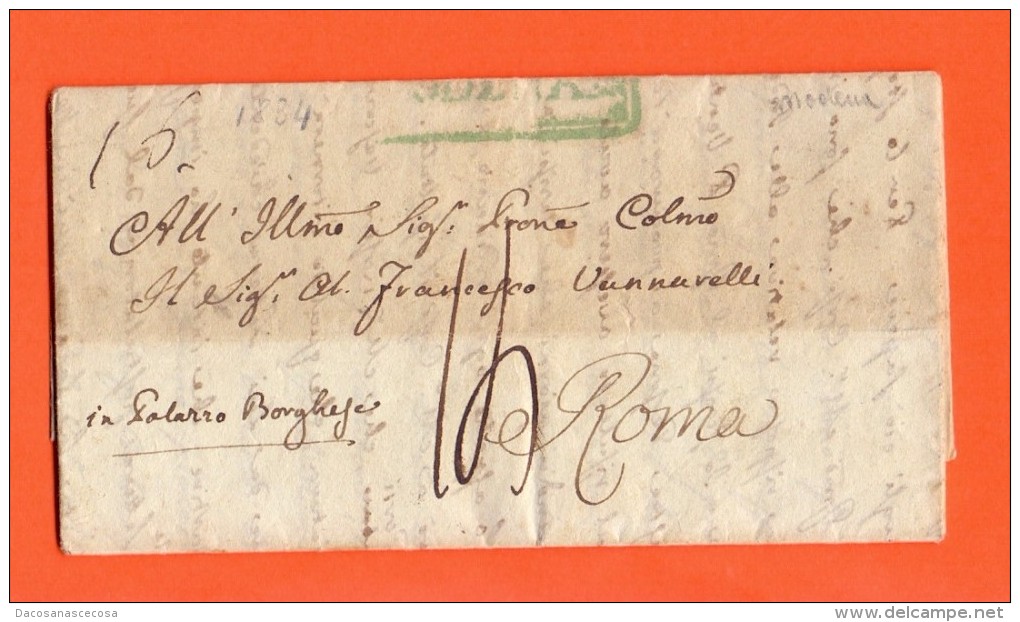 PREFILATELIA - GRANDUCATO MODENA E PARMA - MANOSCRITTO - DA MODENA PER ROMA - ANNO 1834 - 1. ...-1850 Prephilately