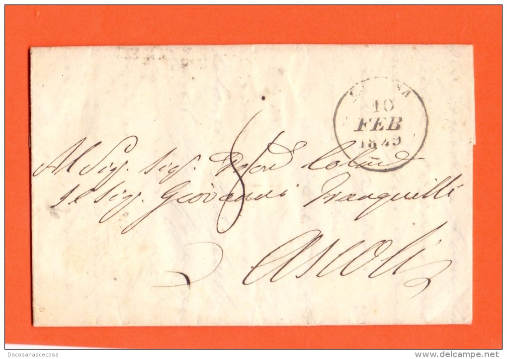 PREFILATELIA - STATO PONTIFICIO - MANOSCRITTO - DA ANCONA PER ASCOLI - ANNO 1849 - 1. ...-1850 Prephilately