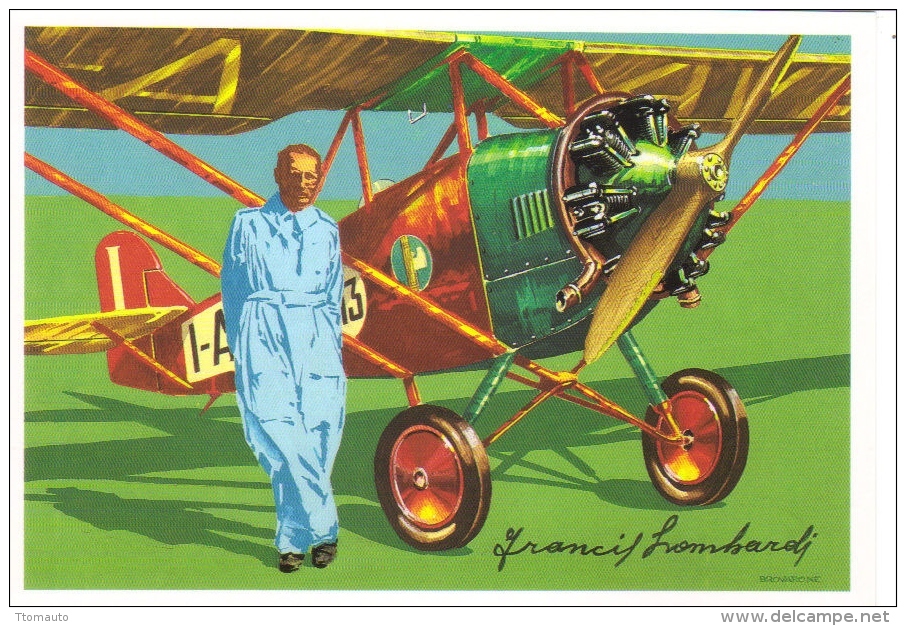 Francis Lombardi Et Son FIAT AS1  -  Pionnier D'Aviation Italien  -  Art Carte Par Brovarone  -  CPM - Airmen, Fliers