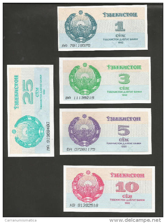 UZBEKISTAN - NATIONAL BANK - 1 / 3 / 5 / 10 / 25  SUM (1992) - LOT Of 5 DIFFERENT BANKNOTES - Uzbekistán