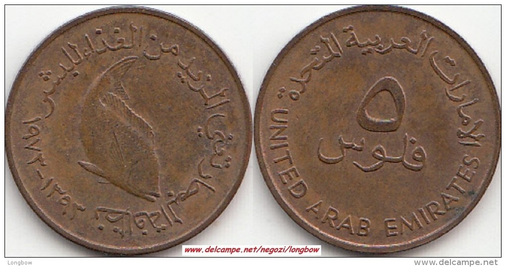 EMIRATI ARABI 5 Fils 1973 (F.A.O.) KM#2.1 - Used - Emirati Arabi