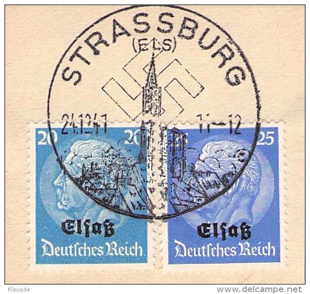 MiNr.9+10 SST Strassburg Auf Briefstück  Deutsches Reich Besetzte Gebiete Elsass - Besetzungen 1938-45