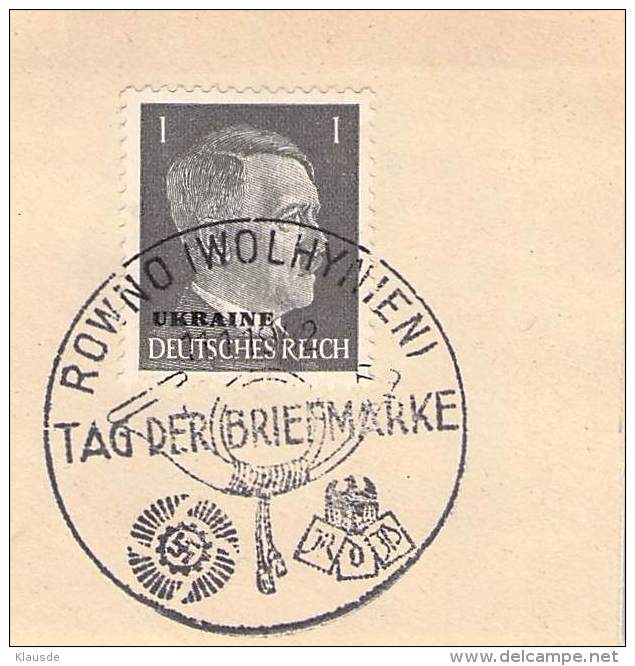 MiNr.1 SST Rowno Auf Briefstück  Deutsches Reich Besetzte Gebiete Ukraine - Besetzungen 1938-45