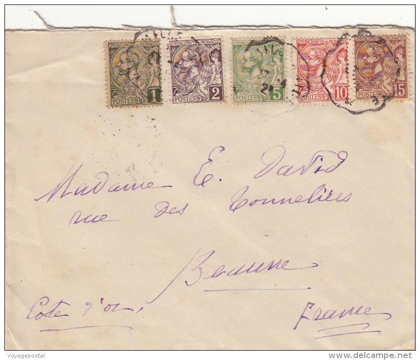 Lettre Cachet Ambulant Timbre De Monaco Pour Beaune - Cartas & Documentos