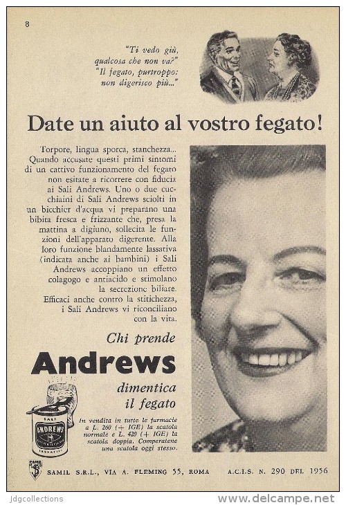 # ANDREWS DIGESTIVO 1950s Italy Advert Pubblicità Reklame Digestive Salt Medicine Medecine Medizin Medicina Sali Fegato - Advertising