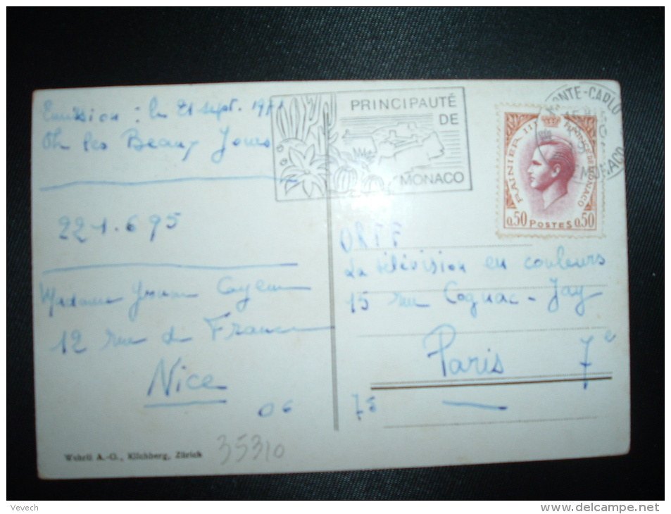 CP POUR LA FRANCE TP RAINIER III 0,50 OBL.MEC.18-10-1971 MONTE-CARLO - Lettres & Documents