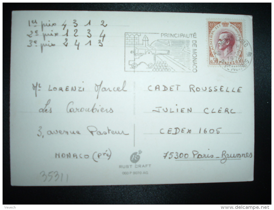 CP GEMA JEUNE FILLE POUR LA FRANCE TP RAINIER III 0,50 OBL.MEC.14-12-1972 MONTE-CARLO - Covers & Documents