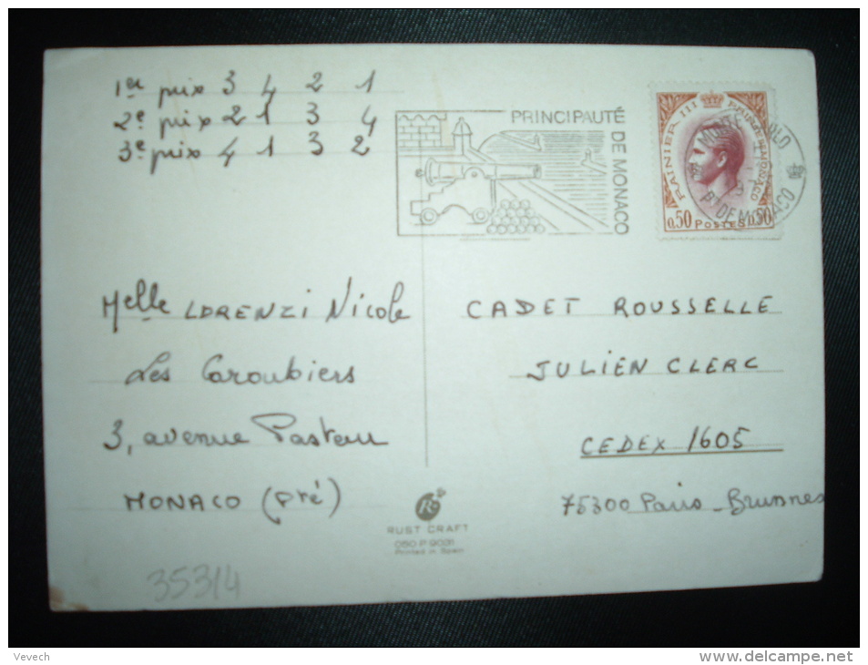 CP TALLERDA PETITE FILLE POUR LA FRANCE TP RAINIER III 0,50 OBL.MEC.14-12-1972 MONTE-CARLO - Lettres & Documents