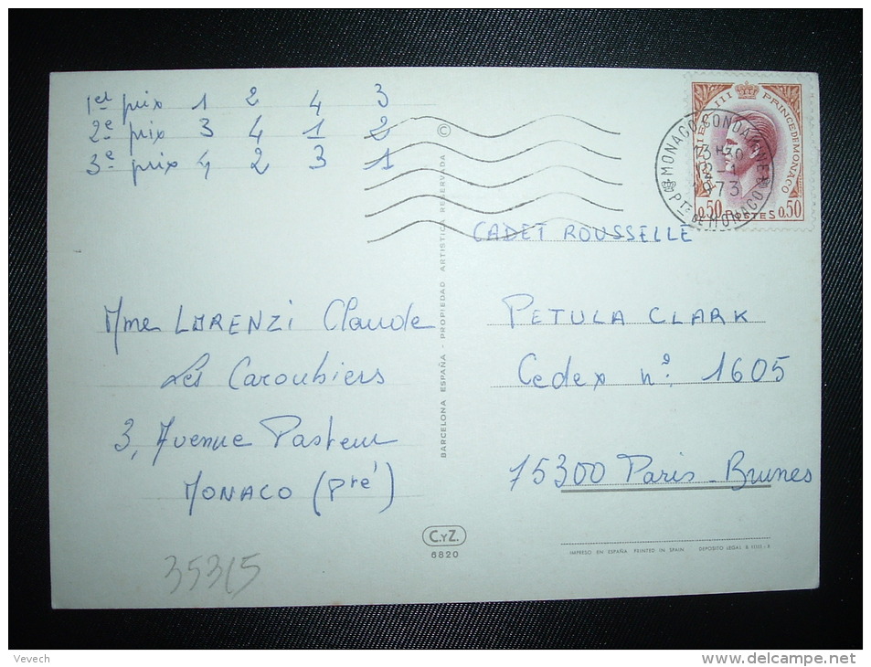 CP ORCHESTRE POUR LA FRANCE TP RAINIER III 0,50 OBL.MEC.12-1-1973 MONACO CONDAMINE - Lettres & Documents