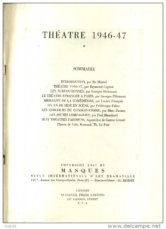 - REVUE THEATRE 1946/47 . COPYRIGHT BY MASQUES 1947 . - Theatre & Dance