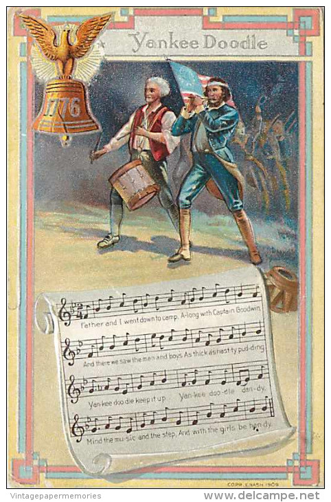 240579-US Patriotic, Nash National Song Series Card No 3, Yankee Doodle, Music And Words, Drum & Fife - Music And Musicians