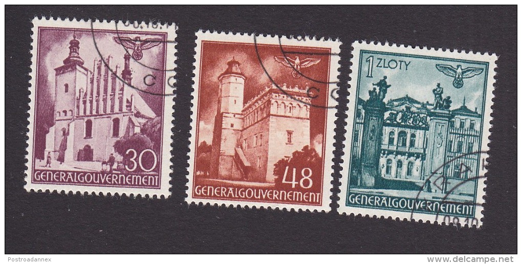 Poland, Scott #N65, N67, N72, Used, Buildings Of Poland, Issued 1941 - Gouvernement Général