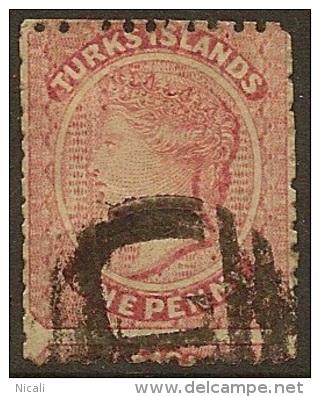 TURKS & CAICOS 1867 1d Dull Rose QV SG 1 U #NT215 - Turks E Caicos