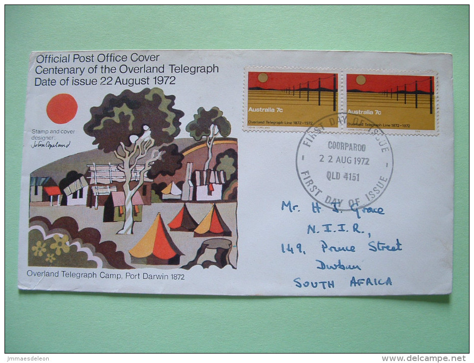 Australia 1972 FDC Cover To South Africa - Telegraph - Tree - Covers & Documents