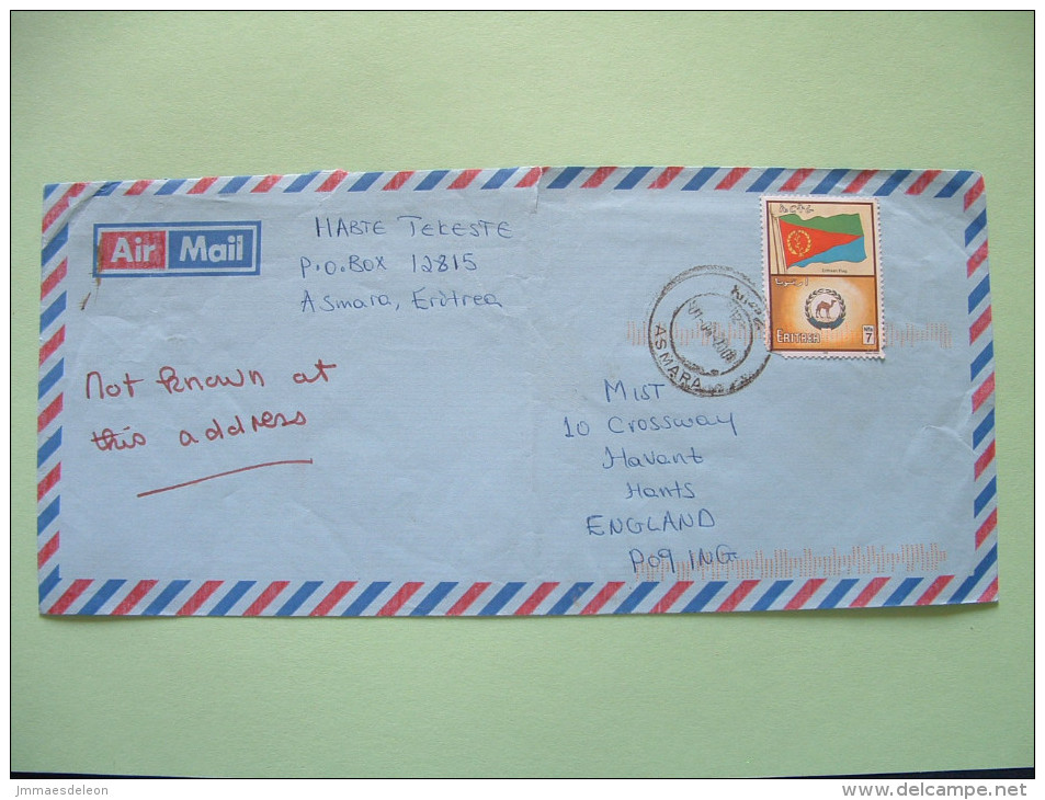 Eritrea 2006 Cover To England - Flag - Camel - Seal (stamp Damaged) - Erythrée