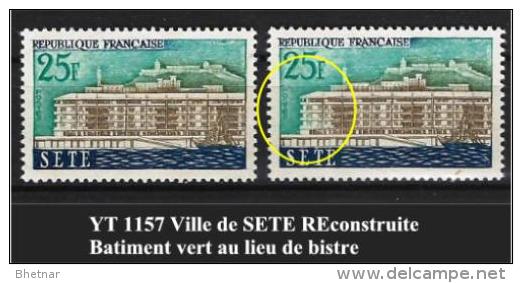 FR Variétés YT 1155 " SETE " 1958 Bâtiment Vert Au Lieu De Bistre - Unused Stamps