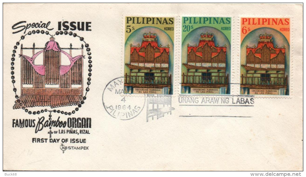 Enveloppe FDC ETB 1er Jour PHILIPPINES Las Pinas (1964) : Bamboo Bambou Orgue Orgel Organ Organo - Music