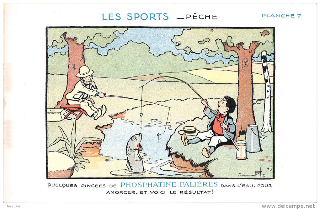 ¤¤  -    Illustrateur  " Bajamin RABIER "   -  Les Sports  -  Pêche  -  Pêcheur  -  Publicité " Phosphatine Falières ' - Rabier, B.