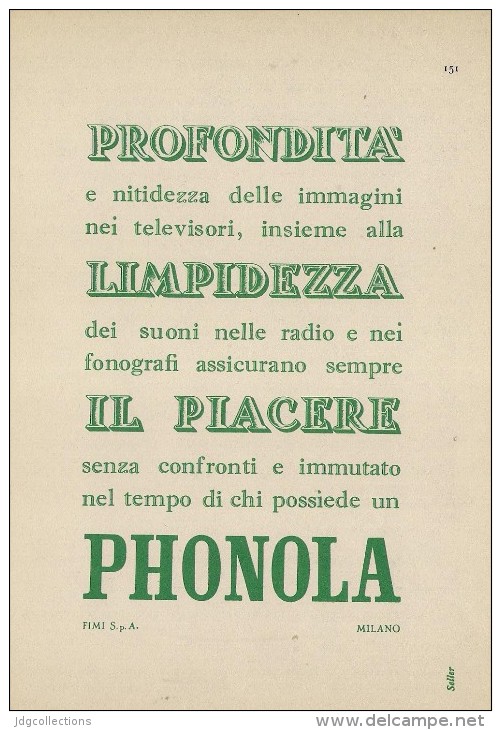 # PHONOLA TV TELEVISION ITALY 1950s Advert Pubblicità Publicitè Reklame Publicidad Radio TV Televisione - Television