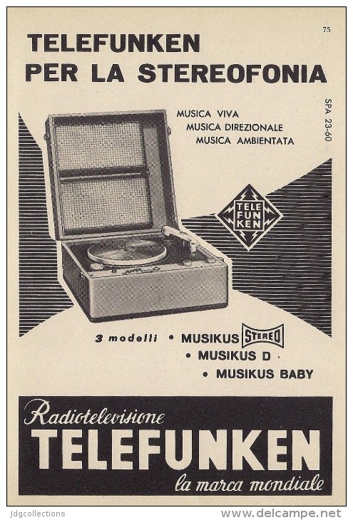 # TELEFUNKEN GIRADISCHI TURNTABLE ITALY 1950s Advert  Publicitè Reklame Drehscheibe Radio TV - Andere & Zonder Classificatie
