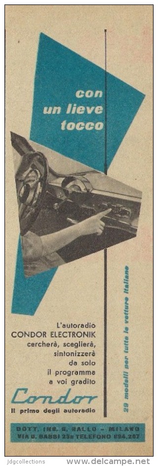 # CONDOR AUTORADIO ITALY 1950s Advert Pubblicità Publicitè Reklame Drehscheibe Car Radio TV Television - Sonstige & Ohne Zuordnung